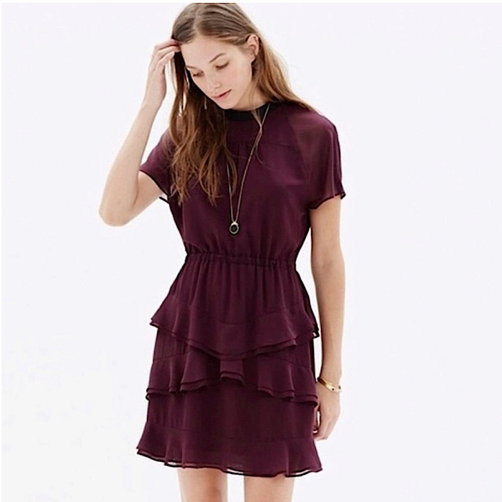Madewell Radiant Tiered Plum Wine Dress - Size 0 - Excellent condition